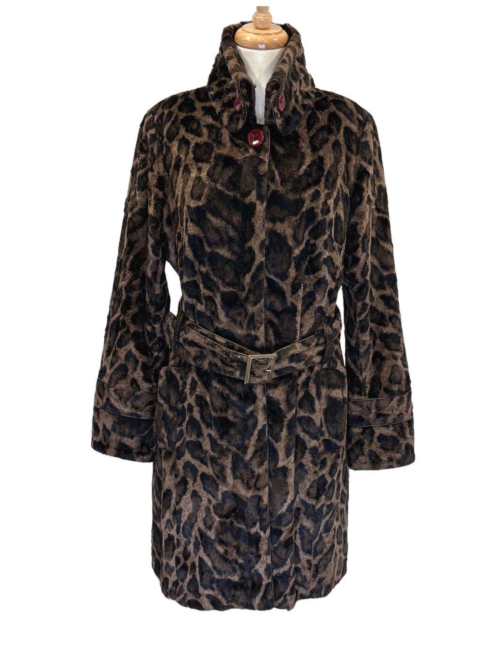 Cartise faux-fur belted leopard coat